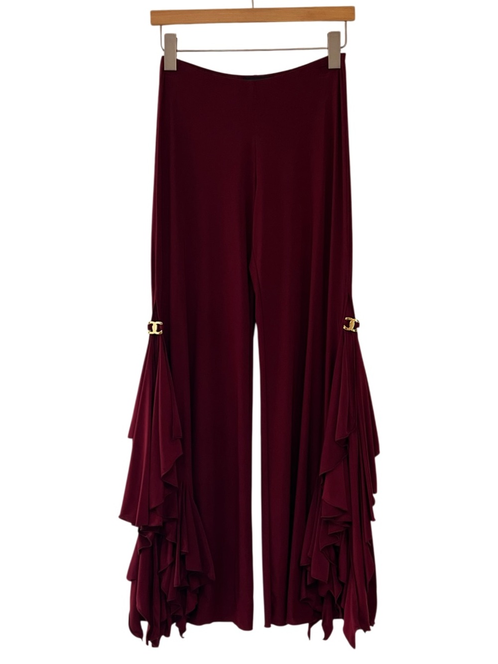 Dance America Burgundy Ruffle Side Slit Pants Made in USA Medium